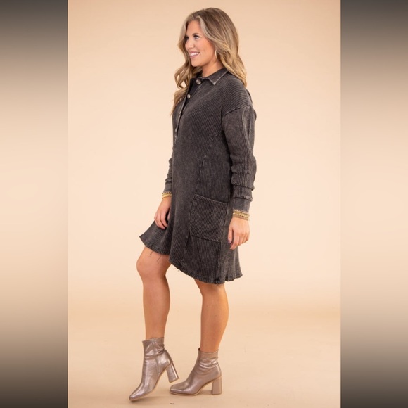 Zenana Vivian Dress w/ Side Pockets - Ash Black - L - Picture 6 of 13